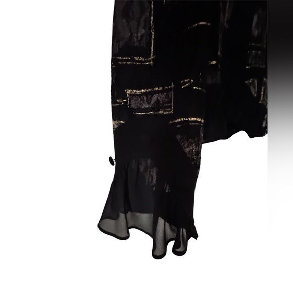 Joseph Ribkoff Black and Silver Ruffled Buttoned Blouse - Picture 5 of 6